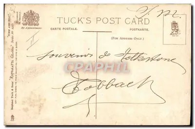 Folkestone — Mulher em maiô perto do mar — Tuck's Post Card, série 'Glossy' n°8169 — Verso