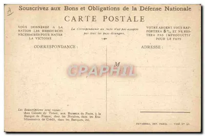 Soldado entusiasmado — apelo para subscrição dos Títulos da Defesa Nacional — Devambez, Imp. Paris — Vire N° 90 — Verso