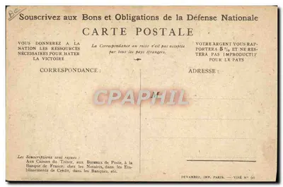 Soldado en acción — Slogan de la Defensa nacional — Devambez, Imp. Paris, Visé N° 90 — Reverso