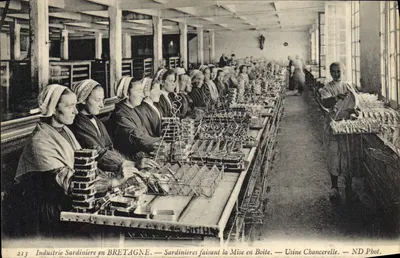 Industrie Sardinière en Bretagne — Sardinières faisant la Mise en Boîte — Usine Chancerelle — ND Pbot.