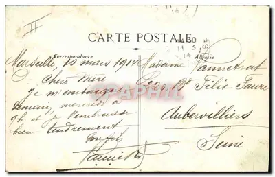 Navio francês das Messageries Maritimes « DUMBÉA » — H. Grimaud et Cie, Marselha — Lembrete de Viagem — Verso