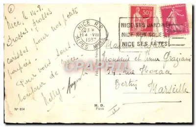 Deux jeunes filles sous un parapluie — publicité pour les cigarettes — éditeur M.D. Paris, n° 614 — Verso