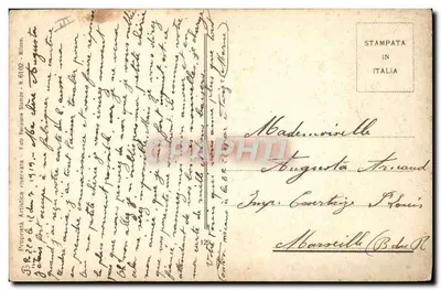 Jovem casal sob as árvores — ilustração de O. Jusserand — editor Vano Revisioni Sampa, N. 61102 — Verso