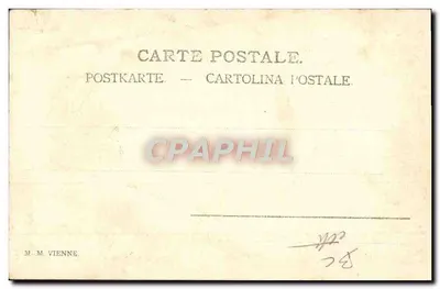 Femme jouant de la lyre — scène de jardin avec callas — éditeur M. M. Vienne — Verso