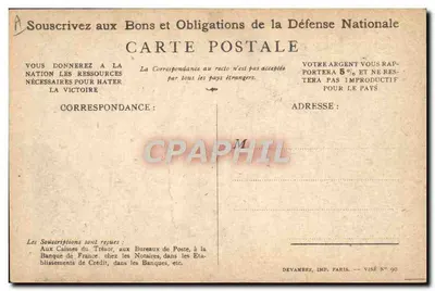 Soldado gritando 'On les aura !' — apelo para assinar os Títulos da Defesa Nacional — Devambex, Imp. Paris, Visé N° 90 — Verso