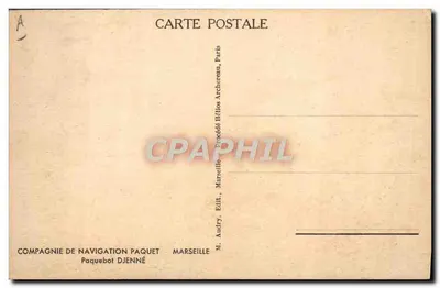 Paquebot Djenné — Compagnie de Navigation Paquet — Éditeur M. Audry, Marseille — Verso