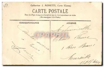 Córsega — Velha carta postal com pastor e jumento — Tipo Córsega n°2169 — Verso