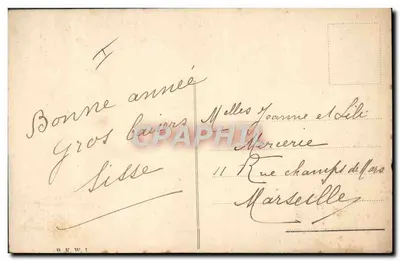 Tres chicas nevadas — Feliz Año — J. Künzle, Würzburg — Reverso