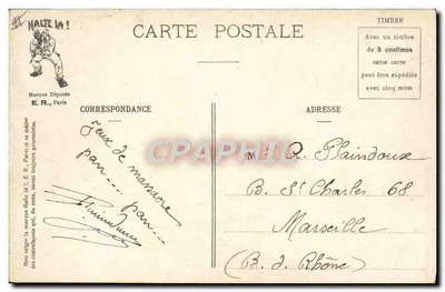 Militaire scènes — Soldaten die aardappelen oogsten — E.R., Parijs, ingeschreven model n°14877 — Achterkant