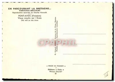 Dwie kobiety w strojach bretońskich — Pont-Aven (Finistère) — Reprodukcja akwareli Charlesa Homualka, Wydawnictwo Gaby, nr 21 — Rewers