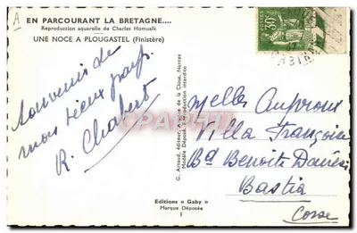 Ślub w Plougaestel — Finistère — Reprodukcja akwarelka Charlesa Homualka, wydawca G. Artaud — Rewers