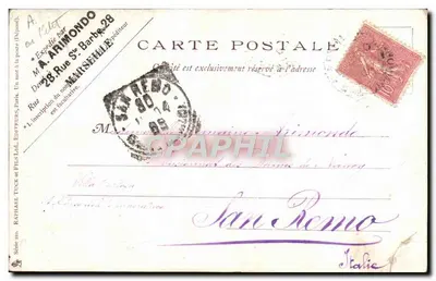 En Pays Breton — scène de vie quotidienne avec couple et enfant — éditeur A. Arimondo, San Remo — Verso