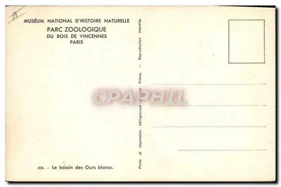 Bacia dos Ursos Brancos — Museu Nacional de História Natural, Parque Zoológico do Bois de Vincennes, Paris — n° 208 — Verso