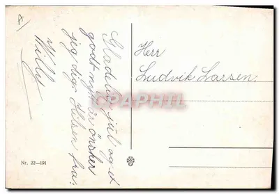 Frau im farbenfrohen Hut und Schal — Zeichnung von Gret Malous — Serie Nr. 22-191 — Rückseite