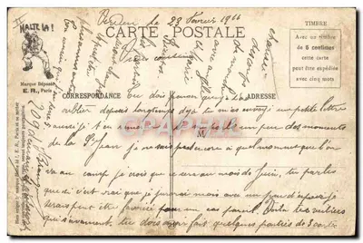 Scènes militaires — Une bonne farce — E. R., Paris, Modèle déposé N 45351 — Verso