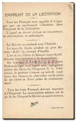 Maréchal Foch — Comandante chefe das Forças Aliadas — Empréstimo da Liberdade 1914-1918 — Verso