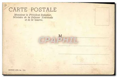 Retrato de um homem — Senhor o Presidente Daladier, Ministro da Defesa Nacional e da Guerra — Georges Lang, Paris — Verso