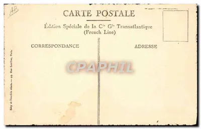 S/S "de GRASSE" — Pont-Promenade — Cabin Promenade Deck. Édition Spéciale de la Cie Gls Transatlantique (French Line) — Rewers