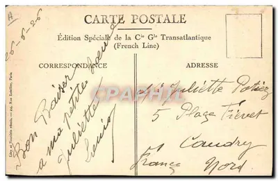 S/S "de GRASSE" — O Fumoir dos Passageiros de Cabine — Edição Especial da Cie G1e Transatlantique (French Line) — Verso