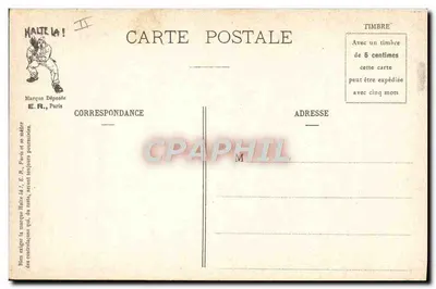As consequências de uma indigestão de fayots — Cenas Militares — E.R., Paris — Modelo depositado N° 15351 — Verso