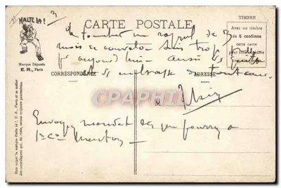 O golpe do cornete — caricatura militar — E.R. PARIS, Modelo depositado, N° 670 — Verso