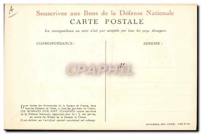 Soldado e galinha gaulesa — Tema de propaganda para a guerra — editor Devambez, Paris, n° 54 — Verso