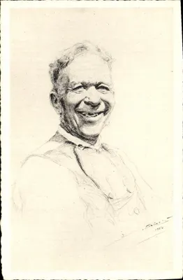 Retrato de homem sorridente — desenho a lápis — Jean Faubourg Stanislas, Nancy, 2ª série