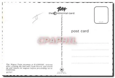 Rawhide, Arizona — acampamento de comboio de carruagens — carta do Petty the Continental — Verso
