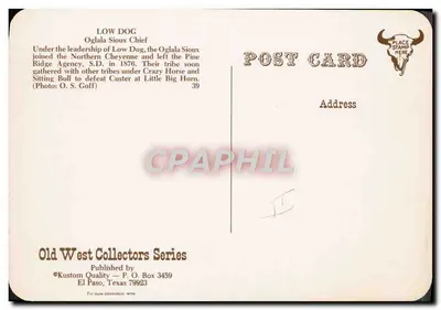Low Dog — Chefe Oglala Sioux — série Old West Collectors, editor Kustom Quality — Verso