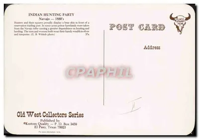 Partida de caça indígena — Navajo — 1880's — Série Old West Collectors, n°37a — Verso