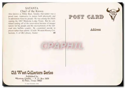 Satanta, chefe dos Kiowa — Série Colecionadores do Velho Oeste, editor Kustom Quality — Verso