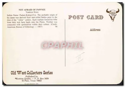 Indígena Sioux — Yankton Sioux — editor Kustom Quality, série Old West Collectors — Verso