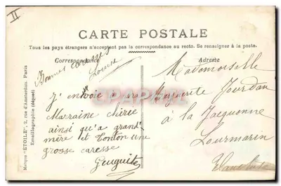 Marguerite — karta pocztowa z życzeniami z ilustracją kobiety i dziecka — Emailllographie 'ETOILE', Paryż — Rewers