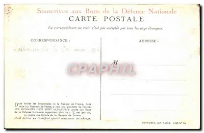 Soldado e gallo galo — Sujeto de propaganda para a guerra — Devambez, Imp. Paris, Visé N° 54 — Verso