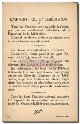 Geral Franchet d'Esperey — Empréstimo da Liberdade 1914-1918 — Lapina, Imp. Paris — Verso