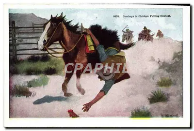 Cowboy sobre cavalo cabrestado — 'Stick to Your Saddle' — Paul Grego, n° 8672 — Verso