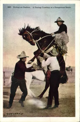 Cowboys controlando um cavalo rebelde — Série 5089-5090 — U.P.R.R. Co.
