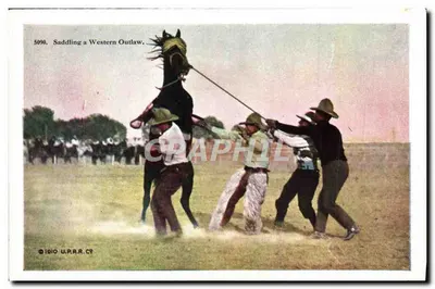 Cowboys controlando um cavalo rebelde — Série 5089-5090 — U.P.R.R. Co. — Verso