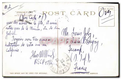 Visão do Retorno de Portola — At 1 Mission Play, San Gabriel, Califórnia — editor não visível — Verso