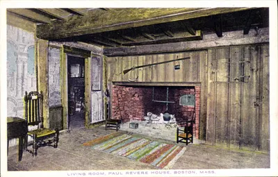 Sala de estar — Casa de Paul Revere — Boston, Mass. — Editora: Union News Company, Boston