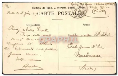 Menina ao ar livre — com cabra — Edição de luxo, J. Moretti, Bastia (Córsega), n° 422 — Verso