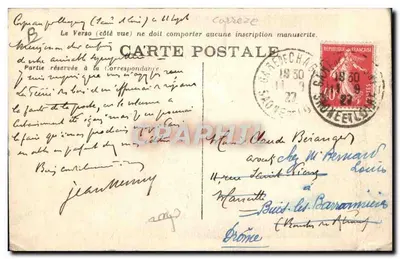 Pays de la Chabrette — Nanon — berger avec chien et chèvre — Phototypie Bessot et Gujonie, Brive — Verso