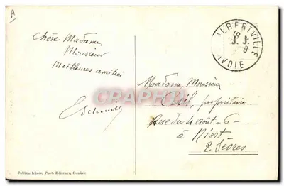 Le soir dans la Montagne — scène de montagne avec croix et chèvre — J.J. 8093 — Achterkant
