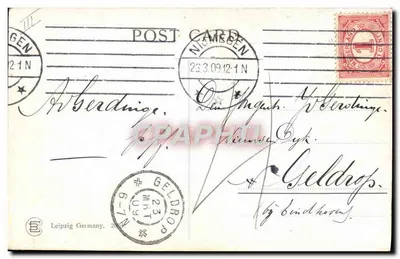 Cabra e galinhas — cena de fazenda — desenho de R. M. N. Nüren — Verso