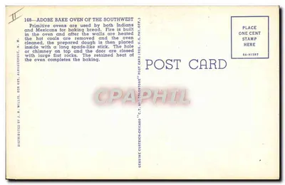 Fornalha de adobe do sudoeste — 168 — Editor J.R. Willis, Albuquerque, N.M. — Verso