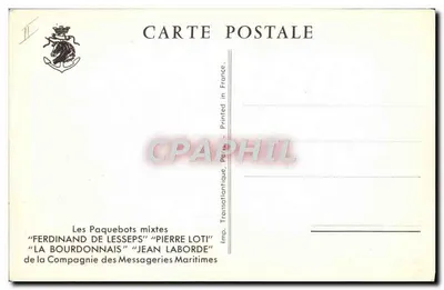 Navio a vapor — La Bourdonnais — Compagnie des Messageries Maritimes — Verso