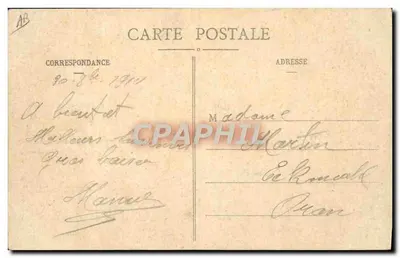 Bretania — humorystyczna scena z kobietą jeżdżąca koniem i upadłym dzieckiem — Actaud et Nozais, Nantes, n° 25 D — Rewers