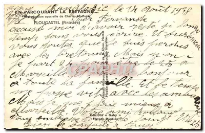 Dwóch mężczyzn w strojach bretońskich — reprodukcja akwareli Charlesa Homuawk — Wydawnictwo « Gaby » — Rewers
