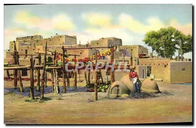 Tempo de Colheita em Taos — Pueblo Indígena de Taos — Distribuído por J. R. Willis, Albuquerque, N.M.