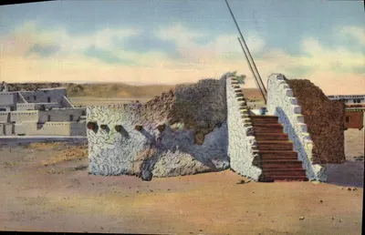 Estufa ou Kiva de Pueblo Indiano, Novo México — editor C.T. Art Color Tone, Chicago